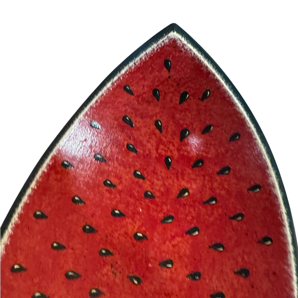 Hand Painted Wooden Watermelon Slice Serving Bowl Red Green Large 14 Inch - Picture 5 of 7